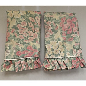 Vintage 1986 Eileen West by Utica Pink/Green Ruffled Floral Standard Shams -Pair
